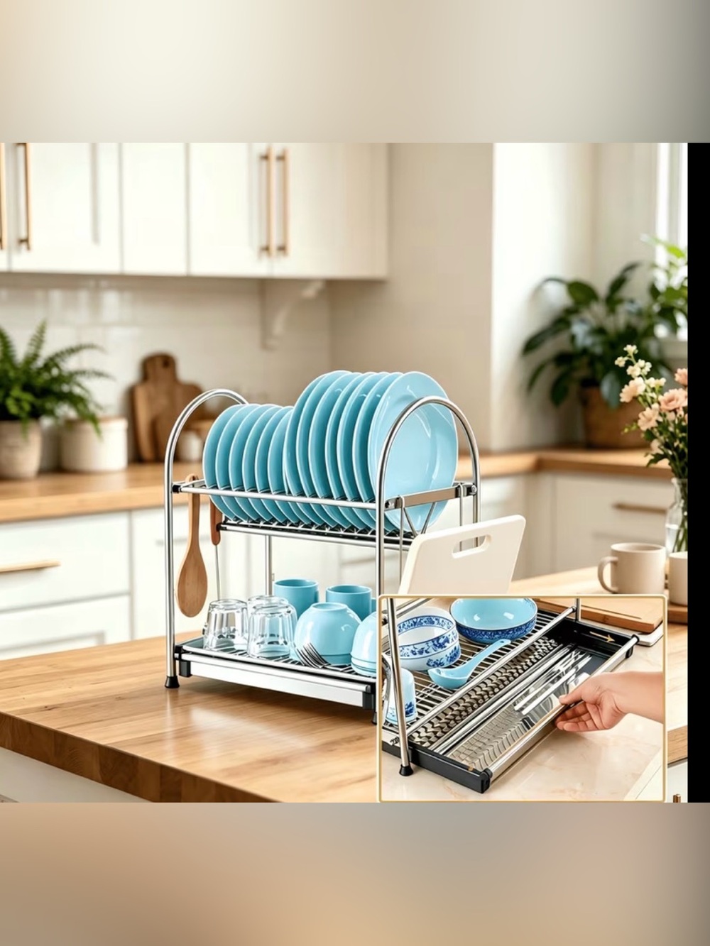 Chrome 2-Tier Dish Drying Rack - Home Kitchen - Picture 3 of 6